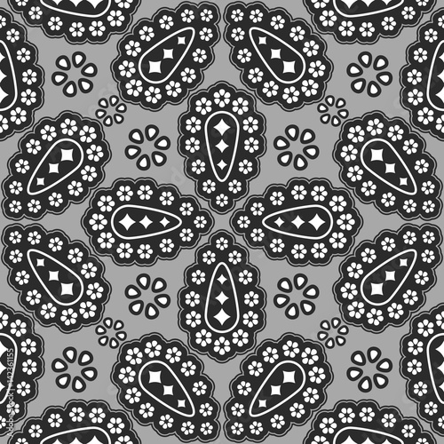 Abstract seamless black, grey and white ornamental vector pattern.