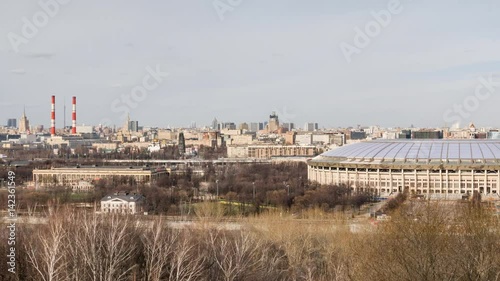 Panorama time lapse view to Luzhniki stadium from Sparrow hills. 4K