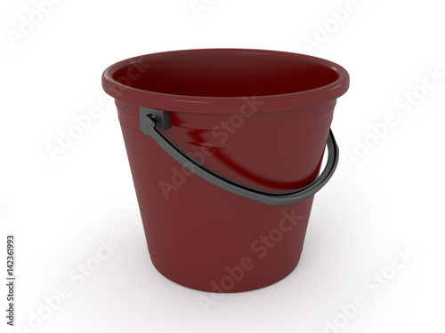 3d illustration of a vinous plastic bucket with a black handle isolated on a white background.