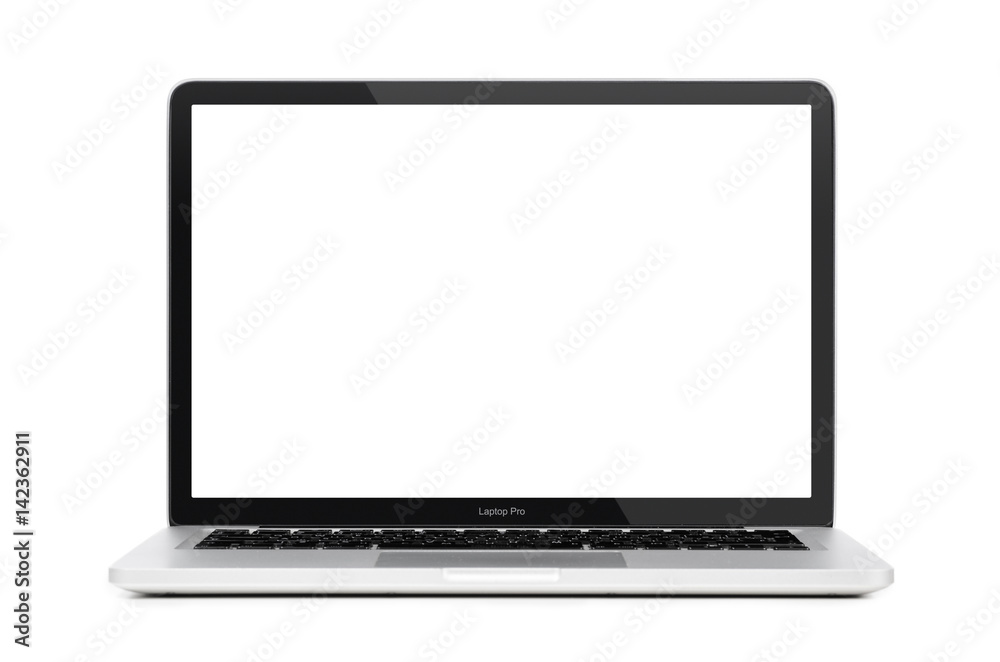 Modern laptop computer with blank screen isolated on white background Modern laptop computer with blank screen isolated on white background