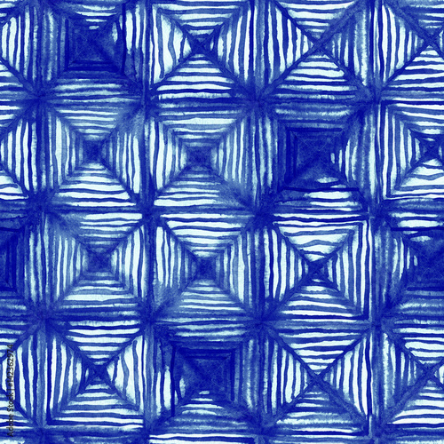 Square shibori seamless hand drawn watercolor pattern. Textile, fabric