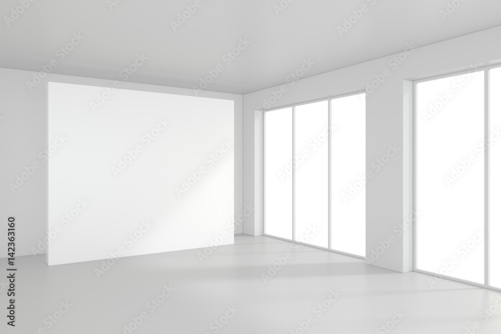 Modern empty room with white billboard. 3D Render. Modern empty room with white billboard. 3D Render.