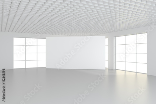 Empty white billboard in simple interior. 3d rendering.