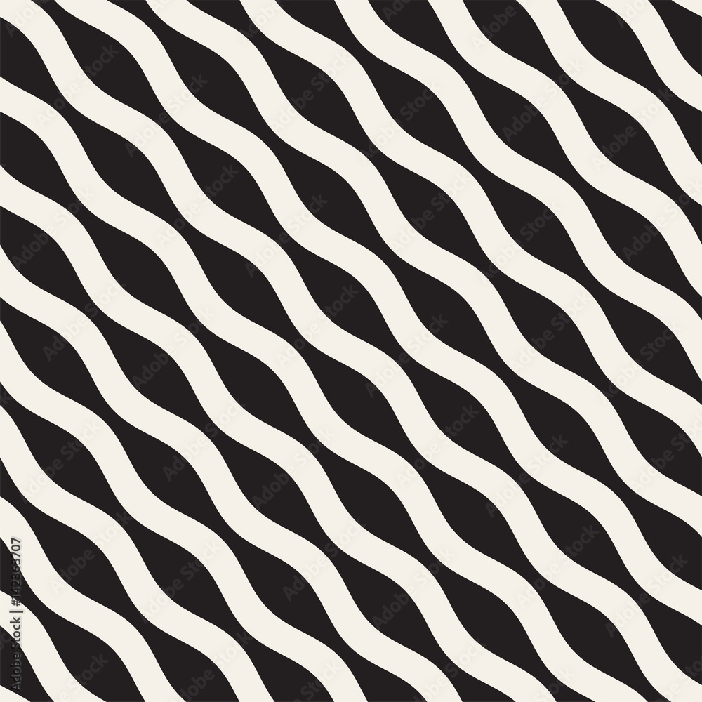 Wavy stripes vector seamless pattern. Retro wavy texture. Geometric lines monochrome design. Wavy stripes vector seamless pattern. Retro wavy texture. Geometric lines monochrome design.