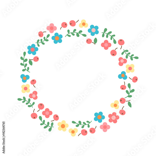 Decorative floral wreath. Frame from flowers, leaves and berries.