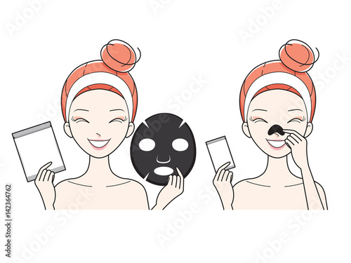 Young Woman With Facial, Nose Mask Sheet, Treatment, Beauty, Cosmetic, Makeup, Healthy, Lifestyle