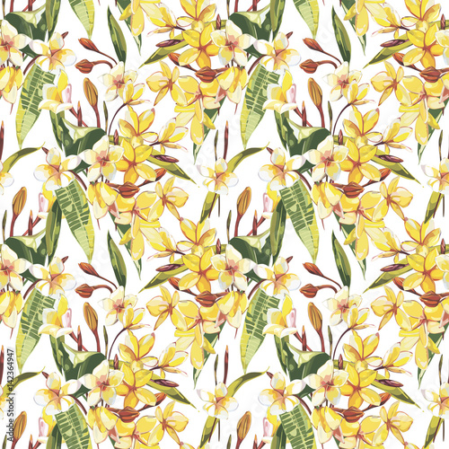 Elegance seamless pattern in vintage style with Plumeria flowers. EPS 10