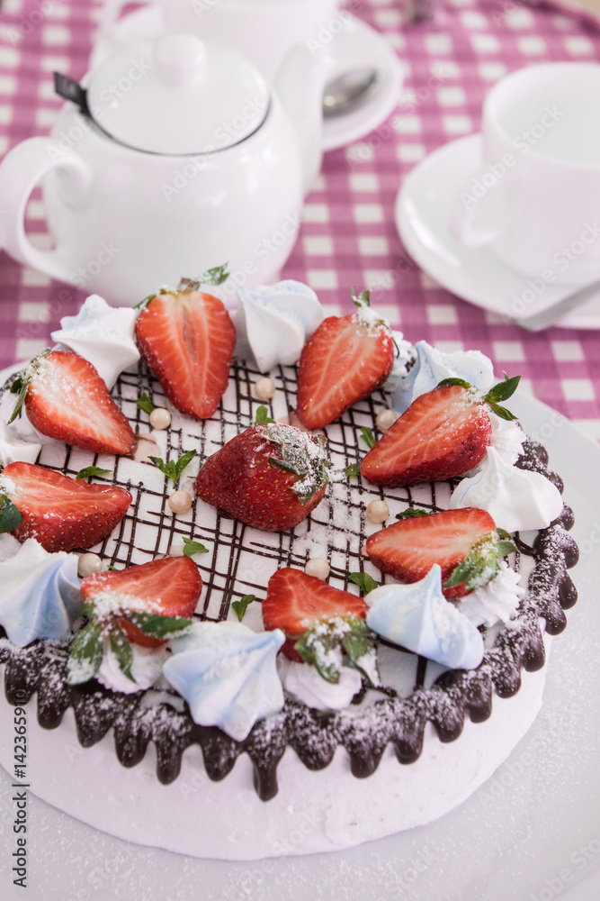 Tasty strawberry cream cake