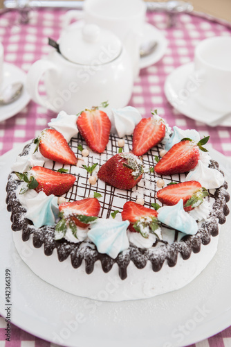 Tasty strawberry cream cake