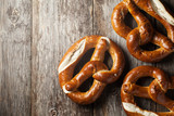 Pretzels on wooden background