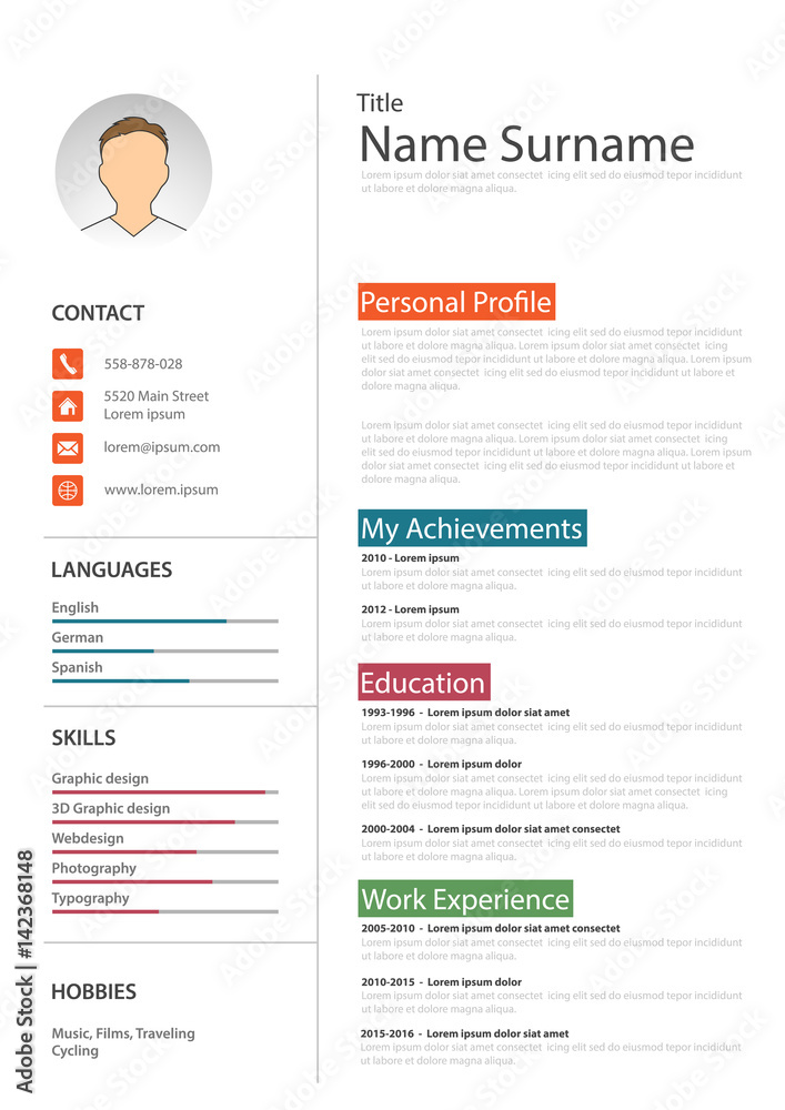 Professional white resume cv template Stock Vector | Adobe Stock