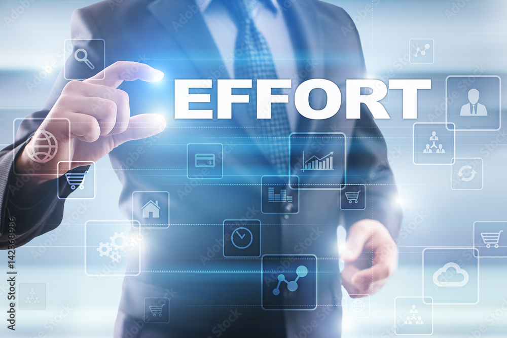 Businessman selecting effort on virtual screen. Businessman selecting effort on virtual screen.