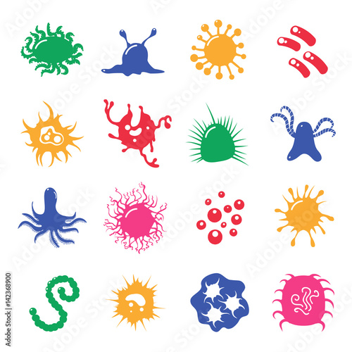 Colorful infection microbes and immune bacteria isolated on white background. Vector illustration