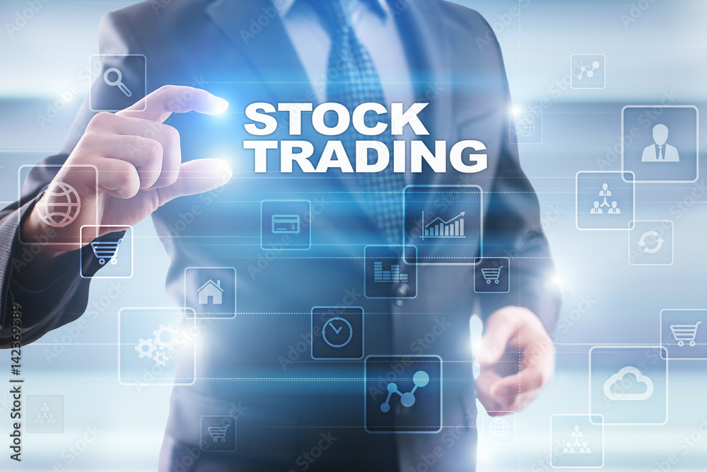 Businessman selecting stock trading on virtual screen. Businessman selecting stock trading on virtual screen.