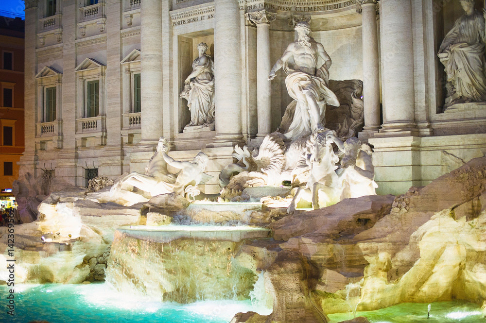 The Trevi Fountain night illumination, Roma, Italy