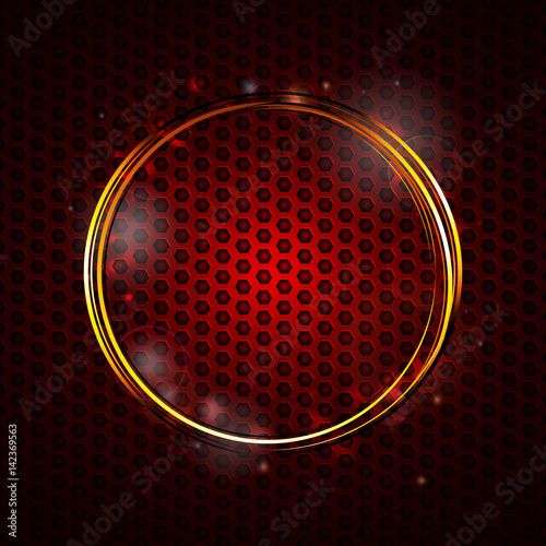 Golden glowing circles on red honeycomb structure