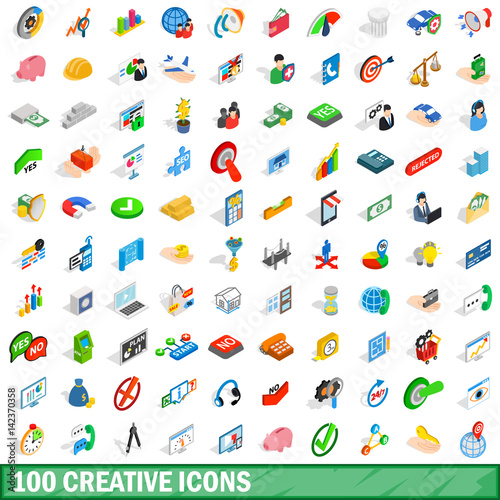 100 creative icons set, isometric 3d style