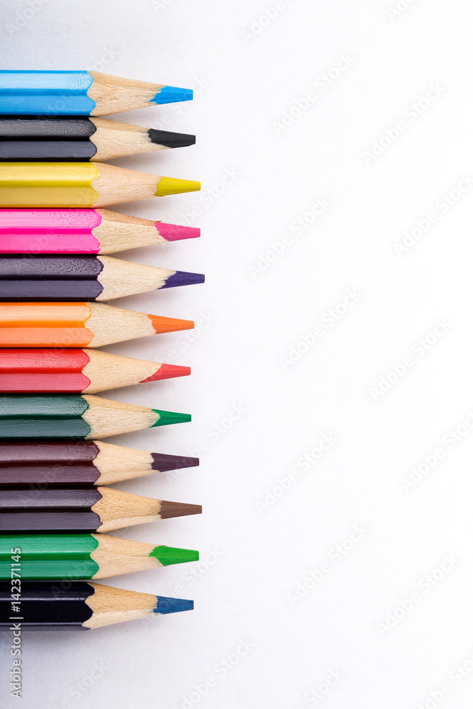 set of different colored pencils on white background set of different colored pencils on white background