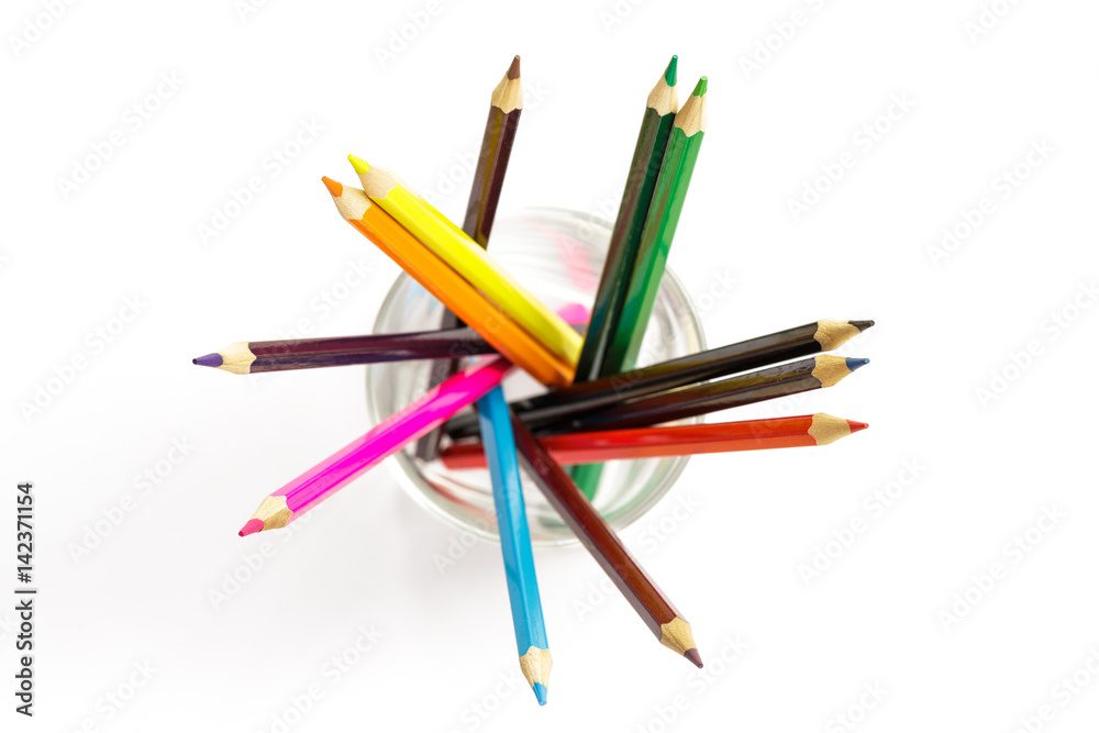 set of different colored pencils on white background set of different colored pencils on white background