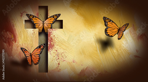 Photography Cross of Jesus setting butterflies free