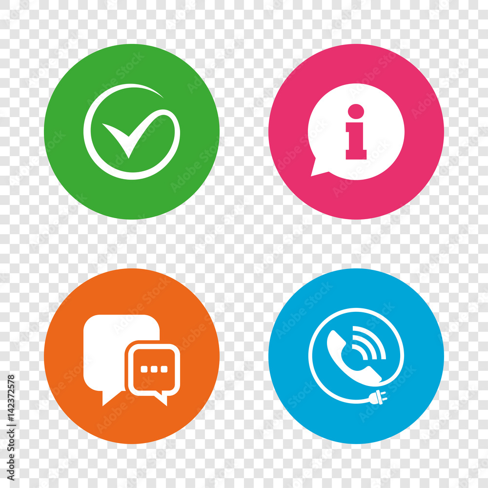 Check or Tick. Phone call and Information sign. Check or Tick. Phone call and Information sign.