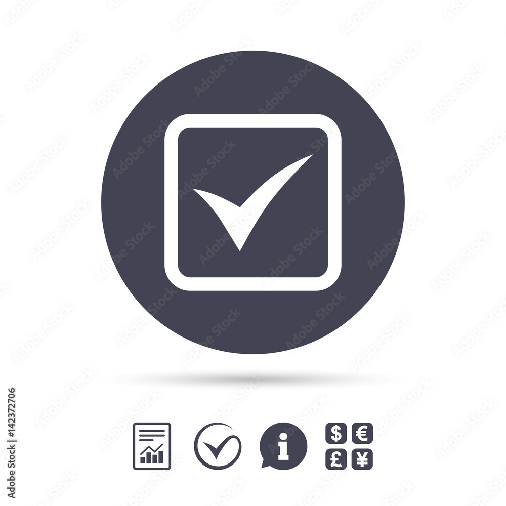 Check mark sign icon. Yes square symbol. Check mark sign icon. Yes square symbol.