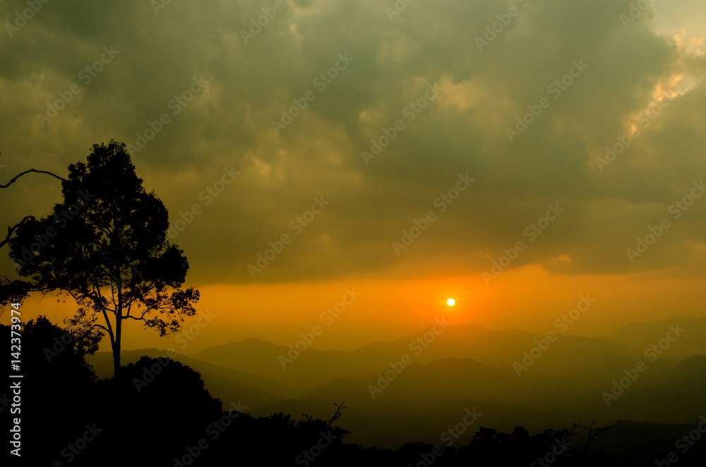 Sunset on mountain background Sunset on mountain background