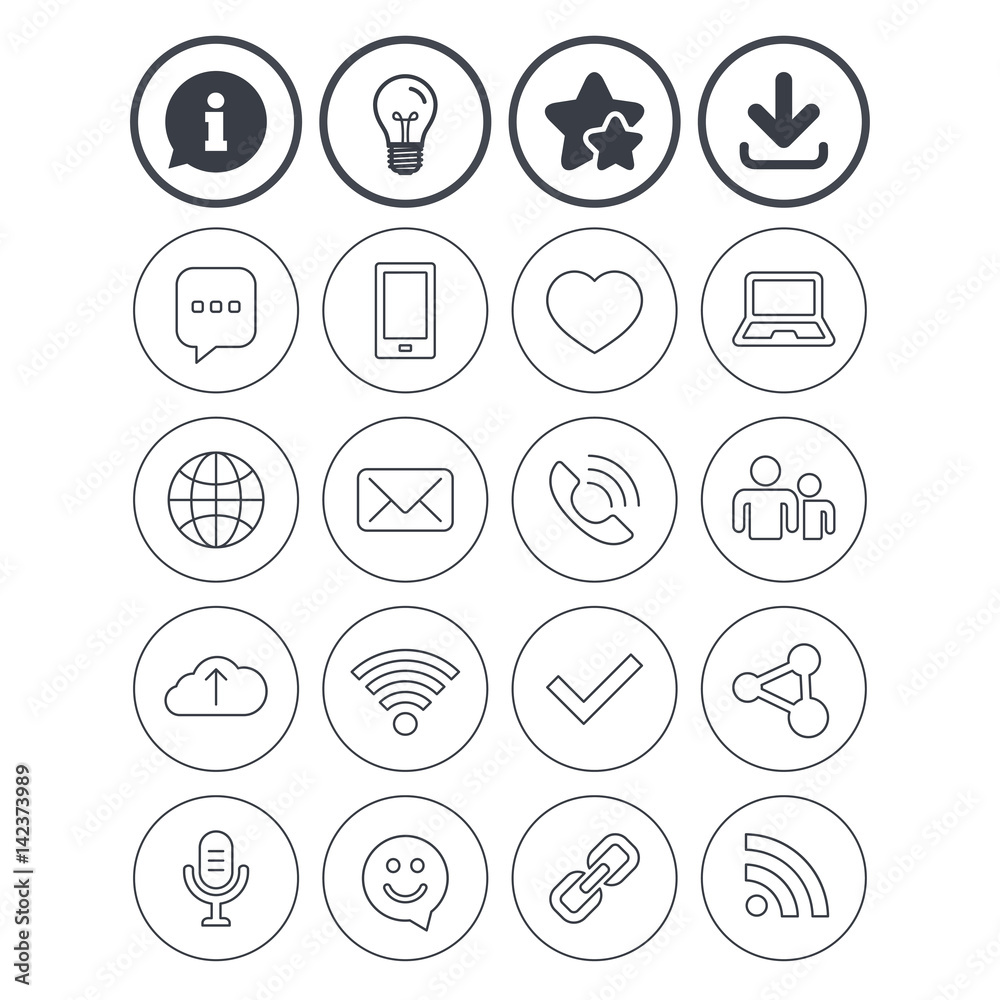 Fototapeta premium Communication icon. Smartphone, laptop and chat.
