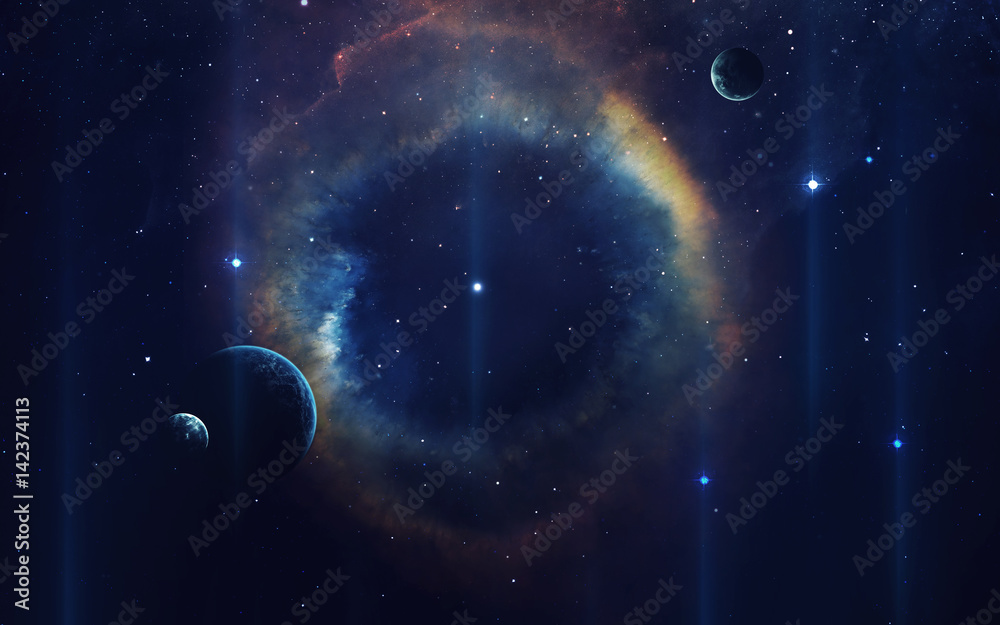 Naklejka premium Cosmic art, science fiction wallpaper. Beauty of deep space. Billions of galaxies in the universe. Elements of this image furnished by NASA