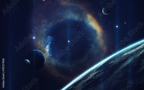 Fototapeta Naklejka Na Ścianę i Meble -  Cosmic art, science fiction wallpaper. Giant nebula. Billions of galaxies in the universe. Elements of this image furnished by NASA