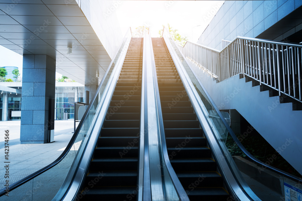 central business district with escalator