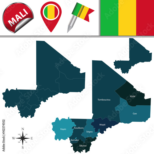 Map of Mali with Named Regions photo