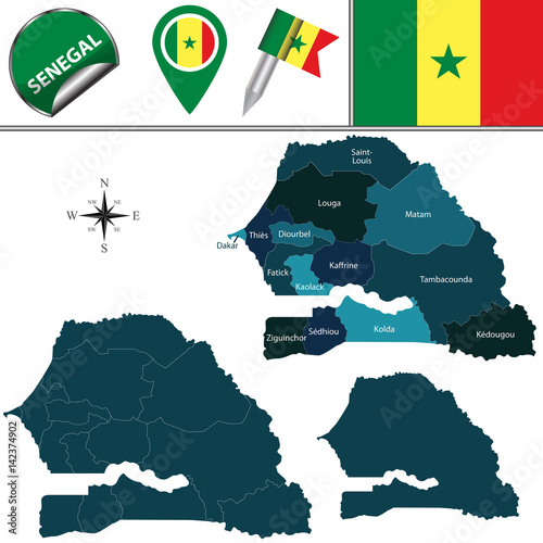 Map of Senegal with Named Regions