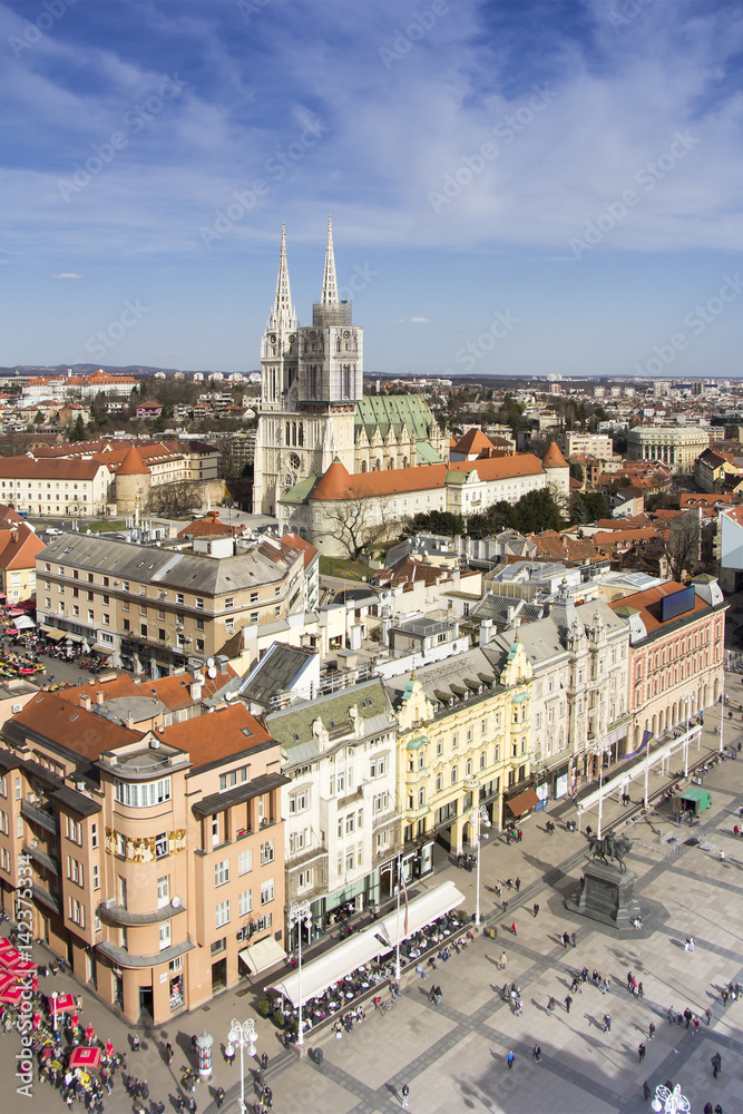 Aerial view at Ban Jelacic Square in Zagreb capital town of Croatia