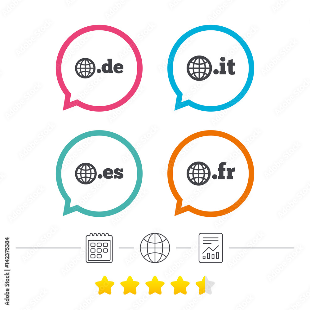 Top-level domains signs. De, It, Es and Fr. Top-level domains signs. De, It, Es and Fr.
