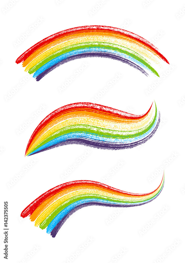 Set of rainbow paint elements isolated on white Set of rainbow paint elements isolated on white