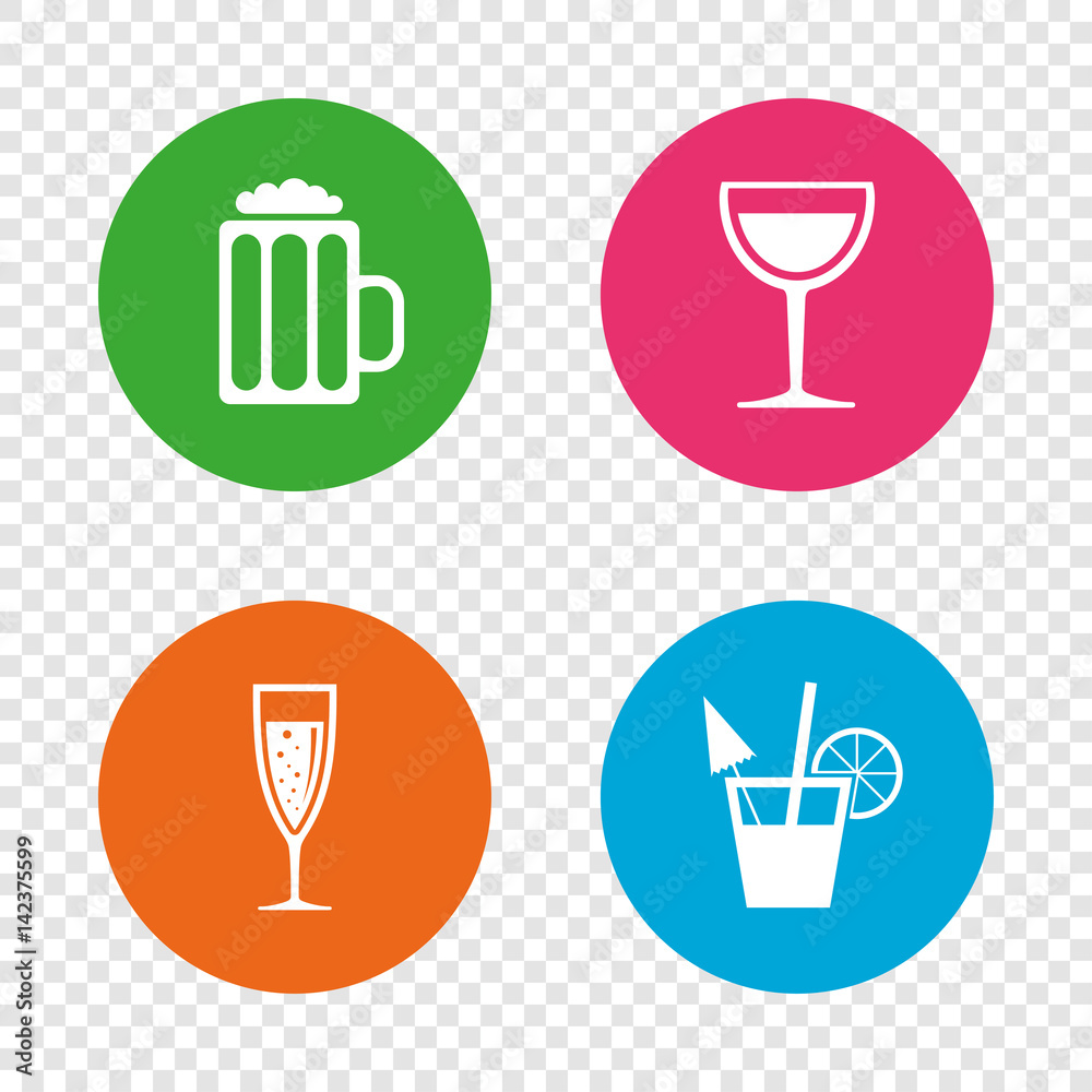 Alcoholic drinks signs. Champagne, beer icons. Alcoholic drinks signs. Champagne, beer icons.