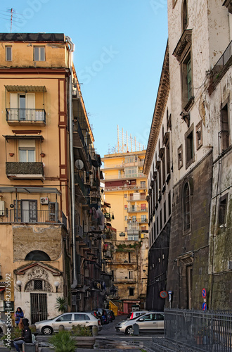 NAPLES, ITALY, January 05, 2017: An Ordinary street view with apartment buildings