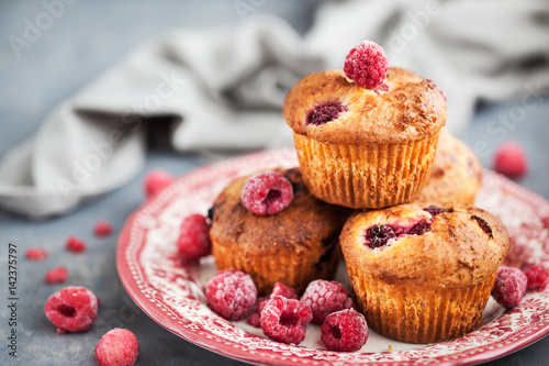 Homemade delicious raspberry muffins