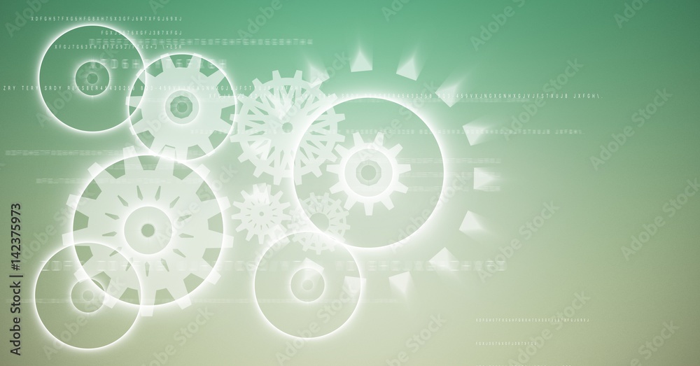 White cog graphics against green background
