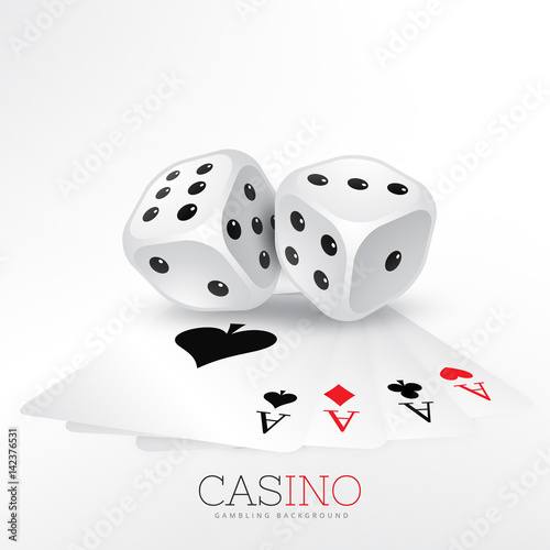 playing cards of casino with two dice