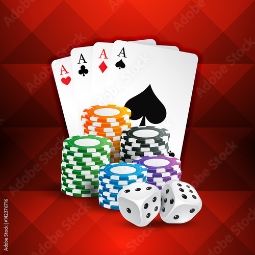 playing cards with casino coins and dice