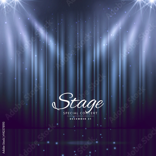 blue stage background with closed curtains