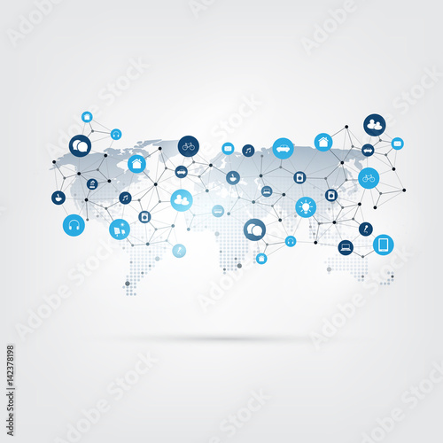 Internet of Things  Cloud Computing Design Concept with Icons - Digital Network Connections  Technology Background