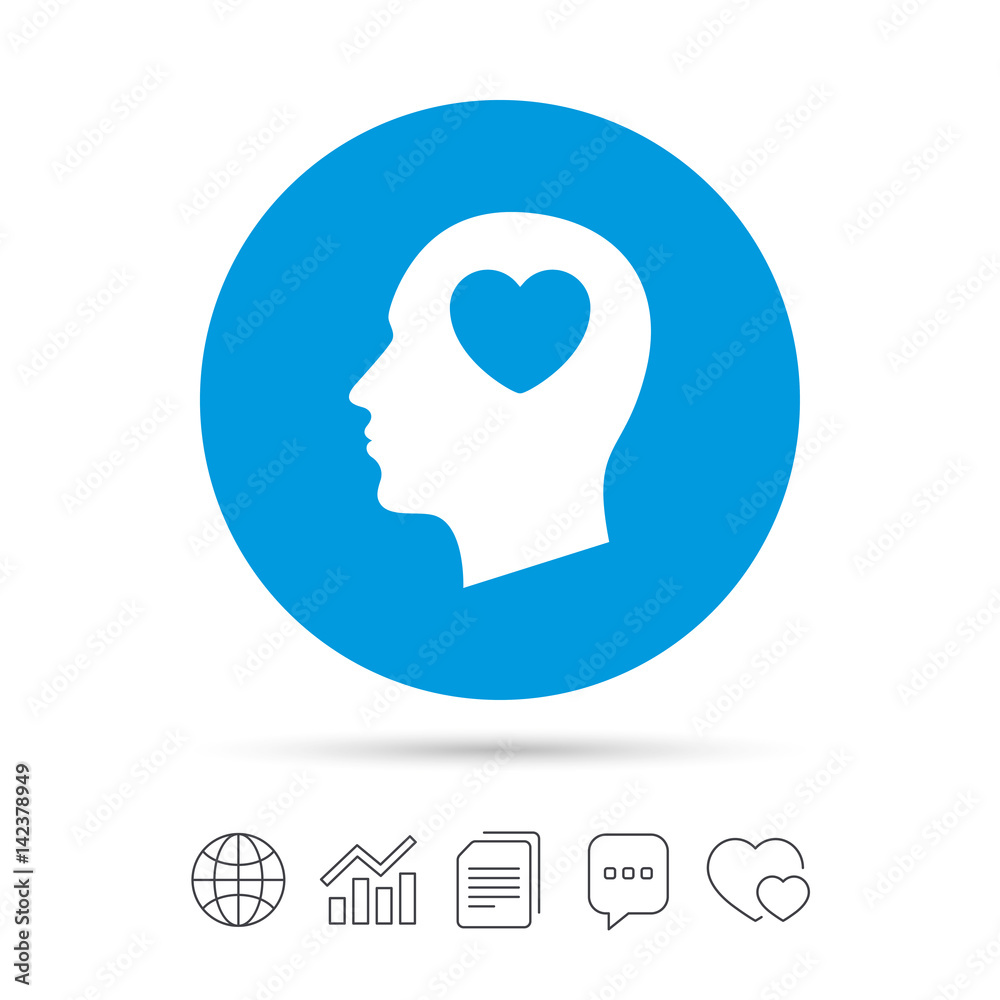Head with heart sign icon. Male human head.