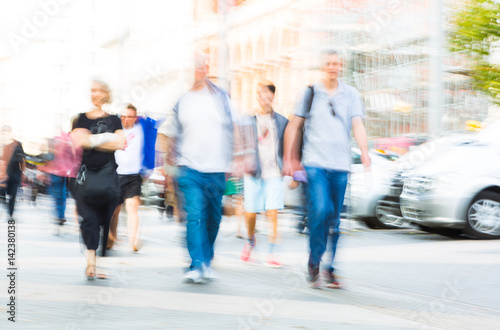 Blurred image of people walking in the Knightsbridge. Modern life concept London, UK