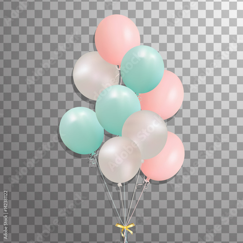 Set of silver, green, pink  helium balloon isolated in the air . Frosted party balloons for event design. Party decorations for birthday, anniversary, celebration.