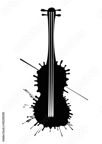 A blot of ink. Silhouette of a violin