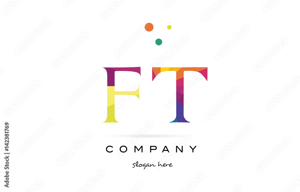 ft f t  creative rainbow colors alphabet letter logo icon