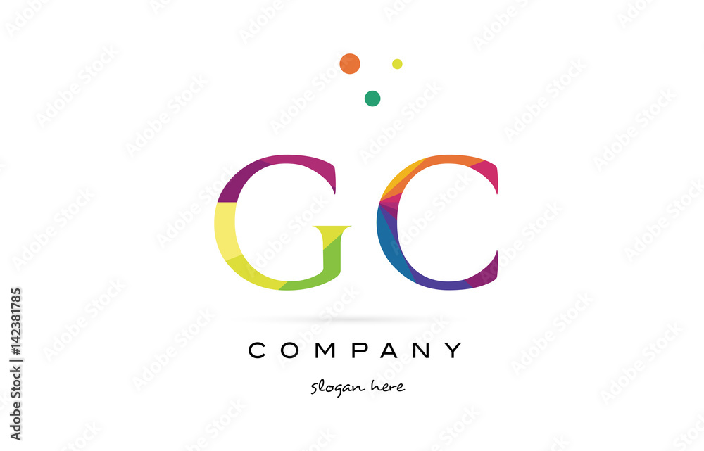 gc g c  creative rainbow colors alphabet letter logo icon